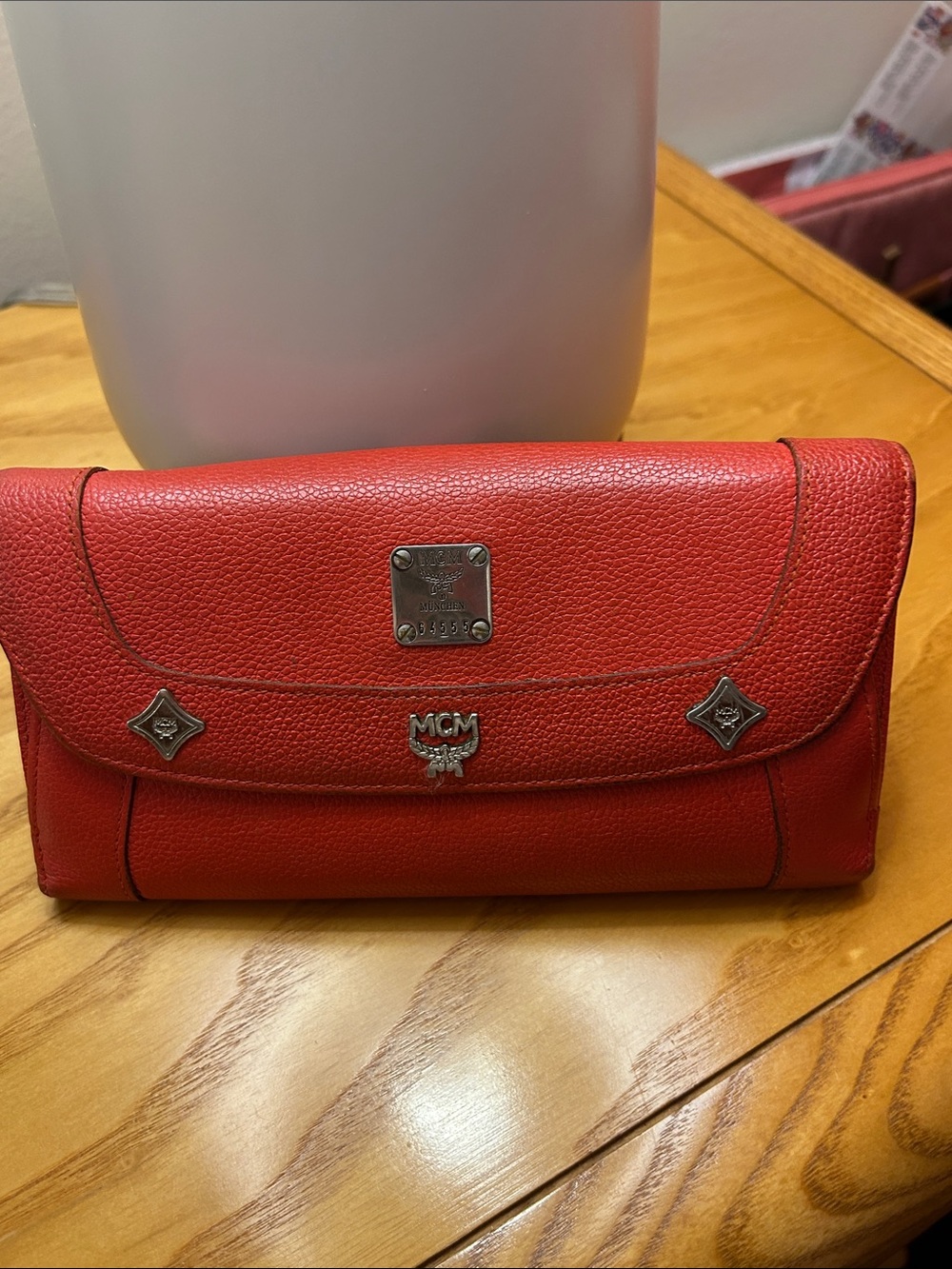 MCM Red Leather Continental Wallet Clutch